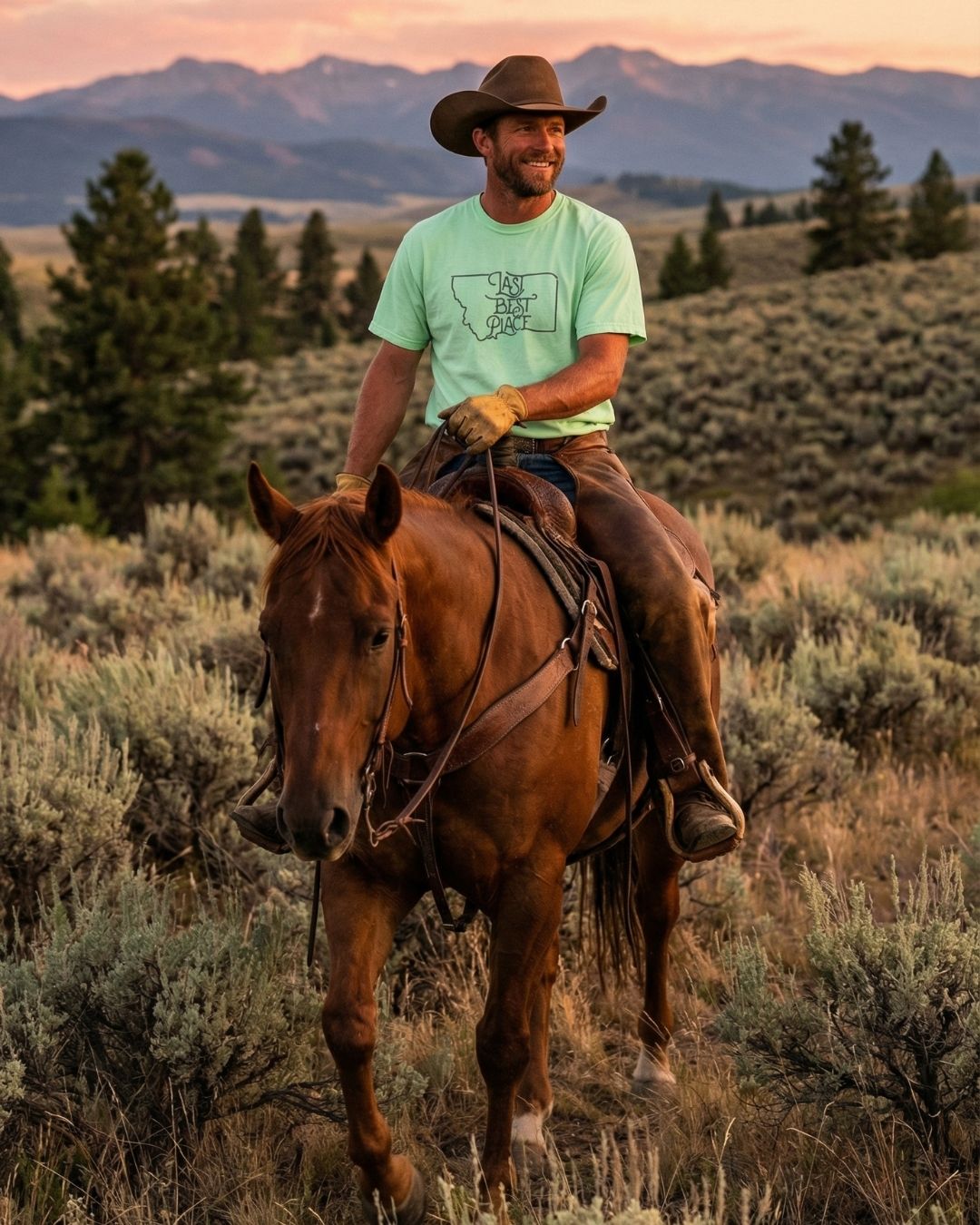 Montana Northern Lights Green-Dyed Men's Tee | Last Best Place